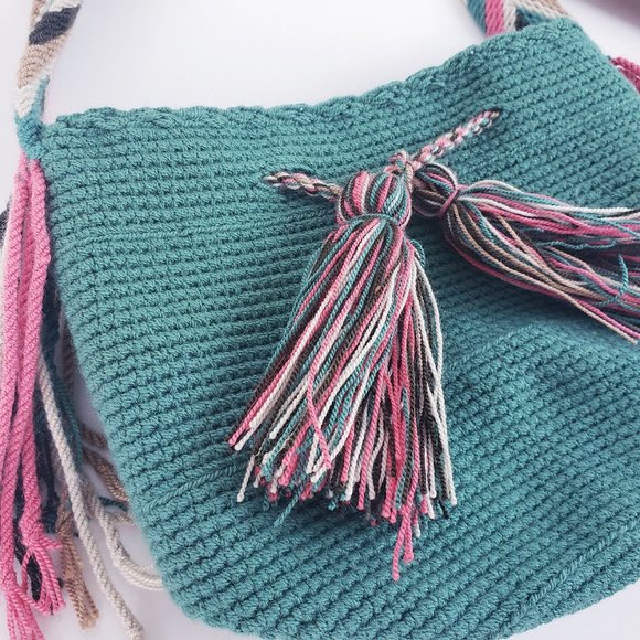 NEW Hand Knit Colombian Cross Body Satchel Teal - Picture 2 of 9